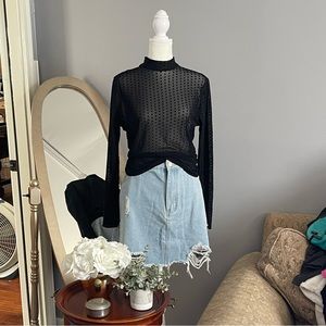 Women’s mesh see through mock neck polka dot top